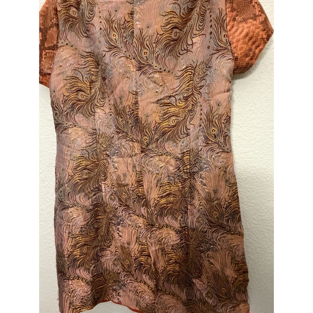 Kim Shui Metallic Peacock Jacquard Qipao Mini Dress Size 12 Orange Snakeskin - Picture 16 of 16